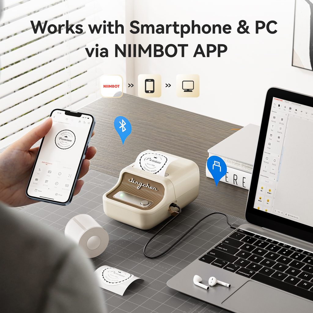 NIIMBOT B21 Bluetooth Thermal Label Printer, Efficient for Home, Office, Business