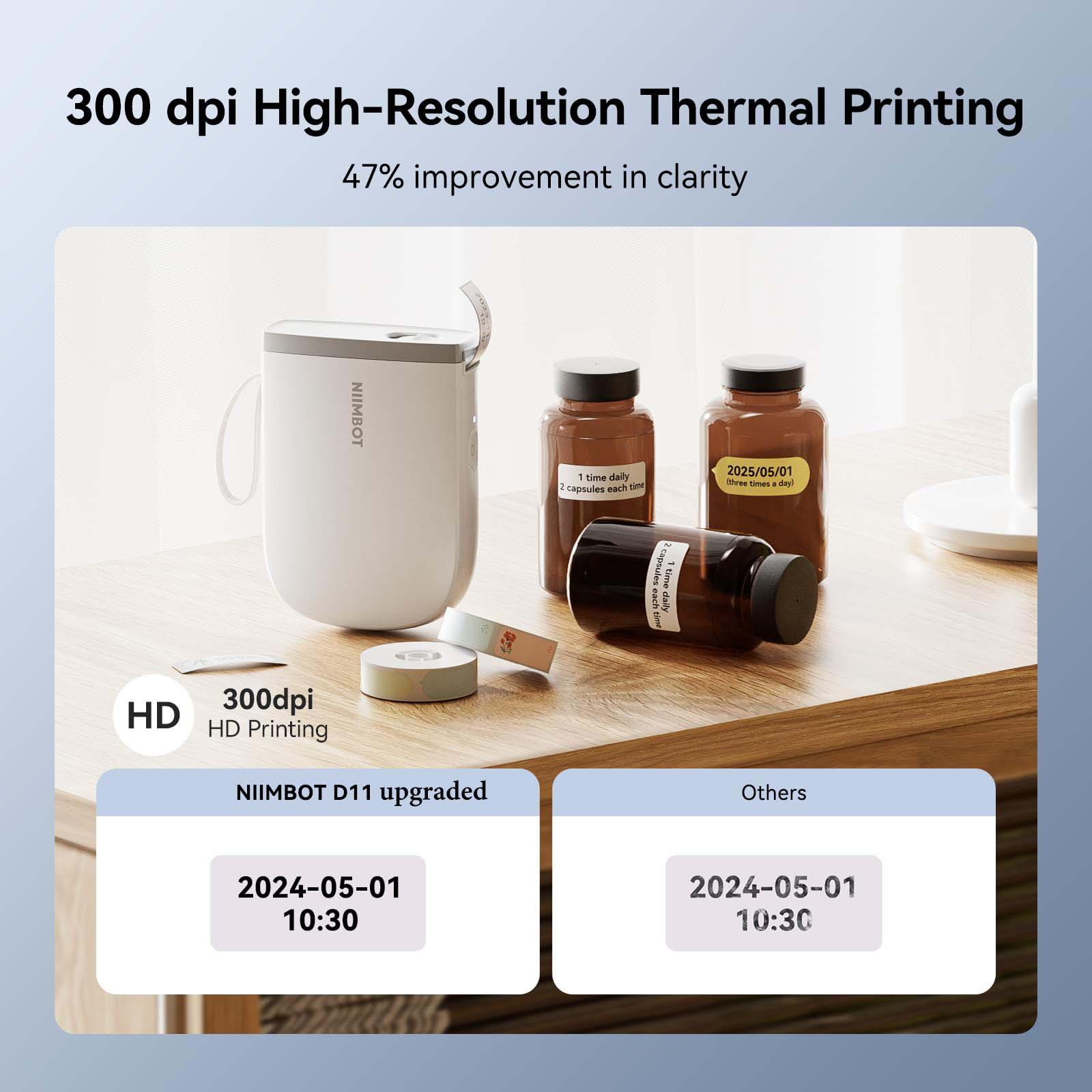 NIIMBOT D11 Upgraded 300DPI Thermal Label Maker Portable Bluetooth for Home, School, Office