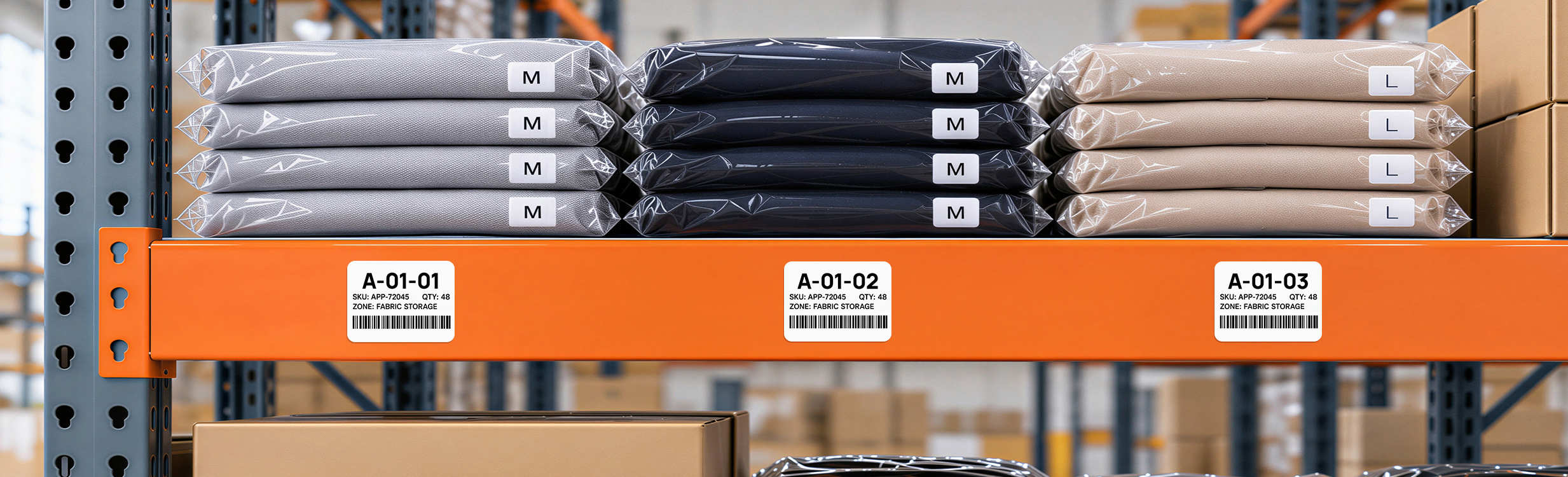 Warehouse Shelf Stock Labels scene
