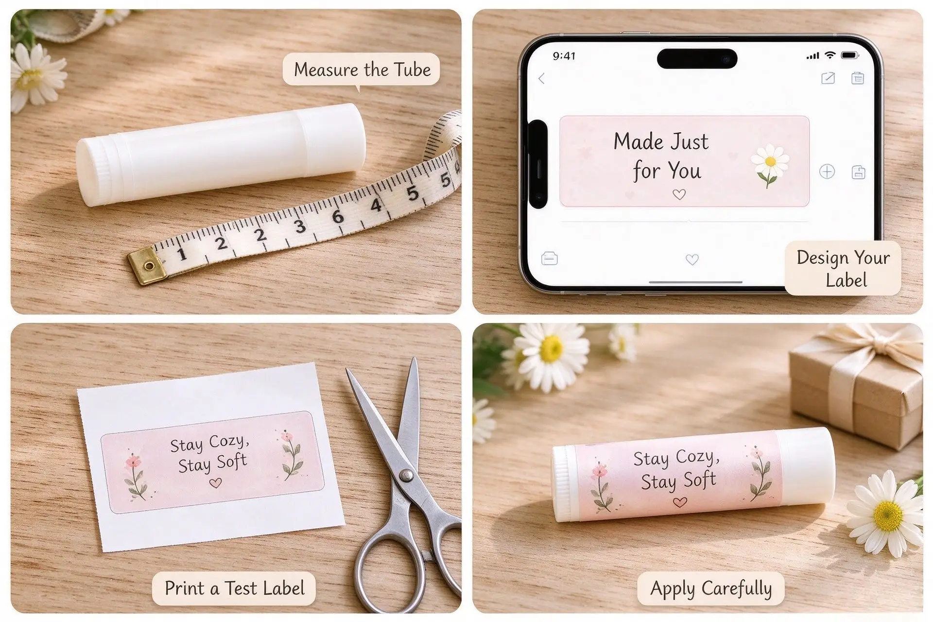 Step-by-step DIY chapstick label tutorial