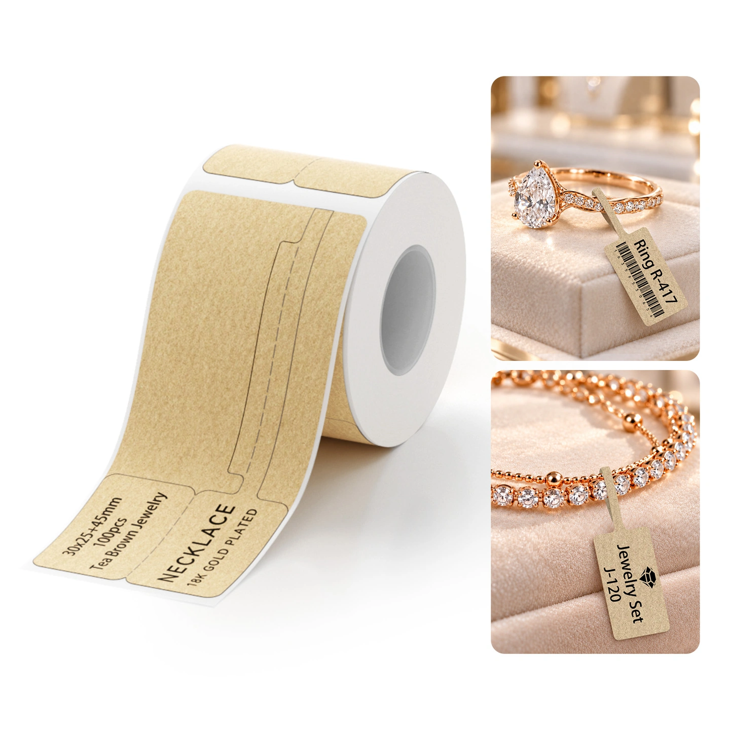 NIIMBOT Jewelry Label Paper, White & Amber, Compatible with B21, B203, B1, B3S, B31 & B4