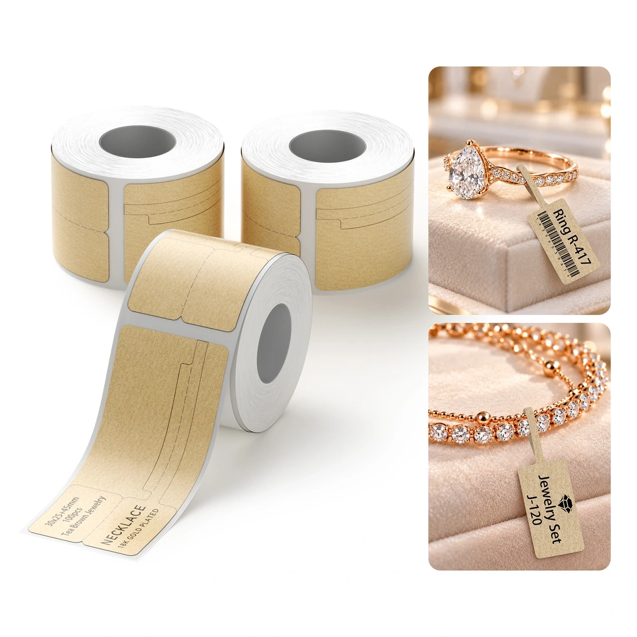 NIIMBOT Jewelry Label Paper, White & Amber, Compatible with B21, B203, B1, B3S, B31 & B4