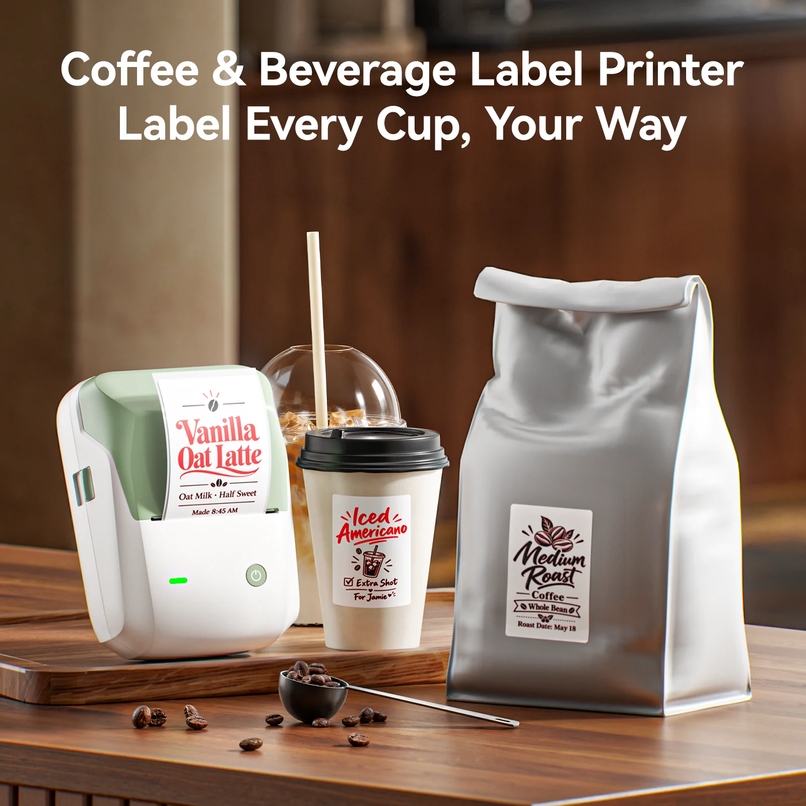 NIIMBOT B1 Pro Coffee Shop Label Printer with Red & Black Printing